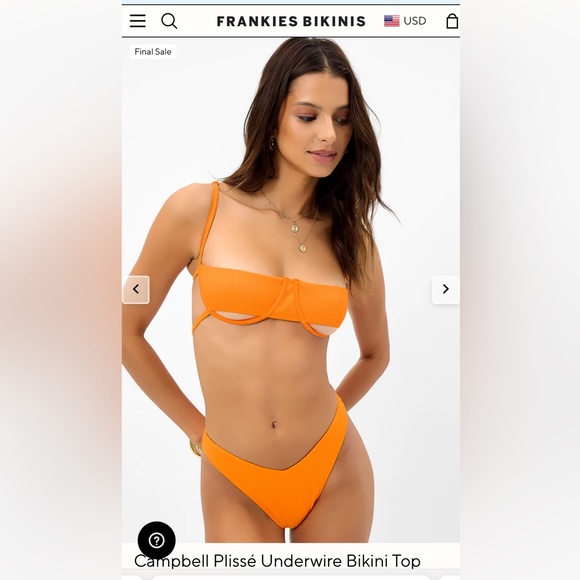 Frankie’s Bikinis Plissé Bikini in Papaya NWT - Picture 2 of 9